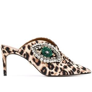 Kurt Geiger Bella Leopard Mules with Green Jewel Eye